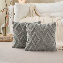 2 pièces Housses de coussin décoratif en fausse laine pour Noël, doux, peluche, court, en polaire, motif carré, taies d'oreiller unies pour canapé, lit, salon