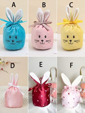 2pcs Easter Bunny Ear Velvet Gift Bag Candy Box Party Favor Drawstring Pouch, Creative Ins Style