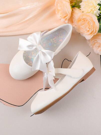 Girls' Formal Dress Up Shoes, Suitable For Performances, Recitals, Weddings, Parties, Vacations, Cute And Sweet Floral Mary Jane Ballet Shoes, Suitable For Big, Middle And Small Girls, Children, Babies, White Solid Color, Simple, Comfortable, Versatile, Classic Flat Shoes
