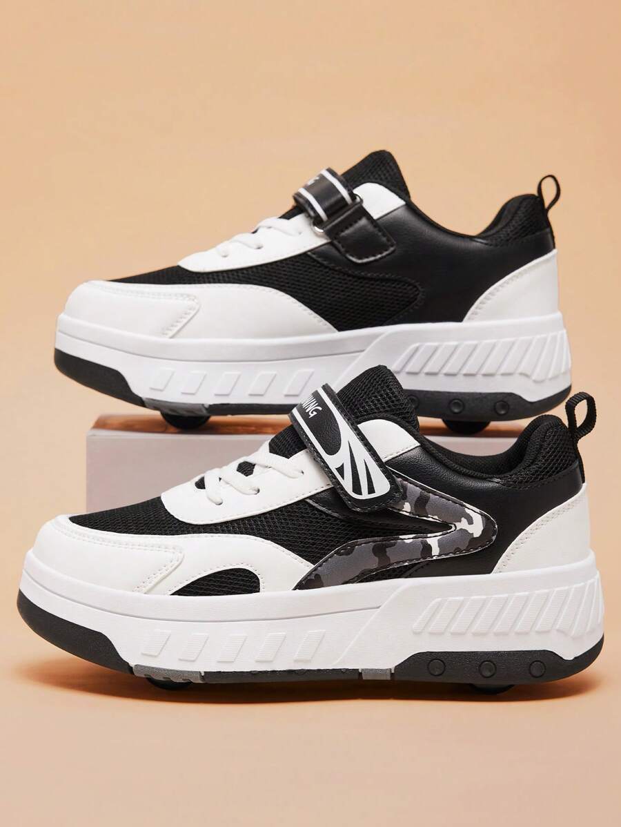 Mateju Kids Roller Skate Shoes For Boys Girls, Retractable Wheels Skateboarding Skates Outdoor Parkour Shoes 2 Wheels Fashion Sneakers Unisex Walking