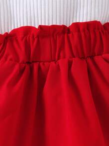 2 sztuki dla dziewczynek, truskawka haftowana, żebrowana, łączona, 3D, duża kokarda, ozdobiona talią, falbaniastym brzegiem, kombinezon z opaską na głowę