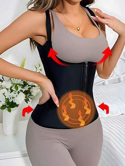 Colete modelador de cintura feminino com zíper, top curto modelador de abdômen, cinto fitness esportivo com faixa de suor para queimar gordura abdominal, cinto de exercícios adequado para treinos, esportes em casa e caminhadas