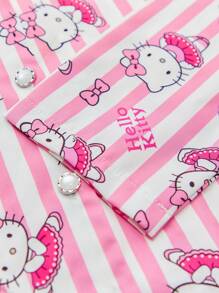 Sanrio 2 piezas Conjunto de pijama de manga larga con botones y estampado a rayas de  para niñas