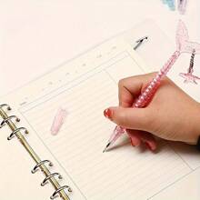 Set de 12 piezas/5 piezas/1 pieza de bolígrafos de gel con purpurina con cola de sirena y colgante de estrella de mar, Body ovalado de plástico, tapa de presión, punta media, tinta negra de 0,5 mm, apto para adultos y vuelta al colegio