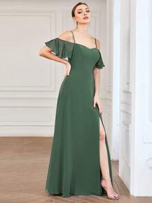 EVERPRETTY Olive Green Off-Shoulder Long Bridesmaid Dress, Elegant & Graceful For Wedding, Graduation Ceremony Spring - Olive Green - View 4