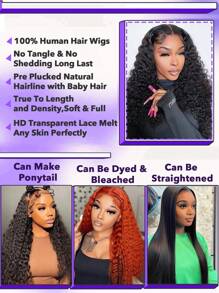 卷曲假发 13x4 蕾丝前部真人发假发 女士 250% 密度 预拔婴儿头发 非洲式卷曲无胶真人发假发 30 英寸自然头发 耳到耳蕾丝前部假发 - Natural Black - 查看 7