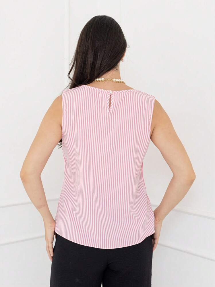 Smile Fashion Women's Striped Crepe Fabric Tank Top - Baby Pink - View 2