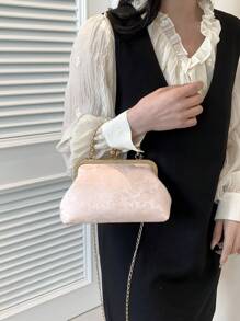 Bolso de embrague con cadena de lentejuelas 2025, bolso de mano de noche de moda de celebridad, bolso de hombro cruzado, bolso de asa superior con cremallera y unicolor [Patrón de flores diminutas en posición aleatoria] - Rosa - Ver 3