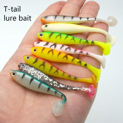 1st/5st Realistiskt mjukt fiskebete, T-Type svanssvängande lockbete, bioniskt falskt fiskbete med rörlig svans, lämplig för sötvatten och saltvatten, fiskeredskap, fisketillbehör