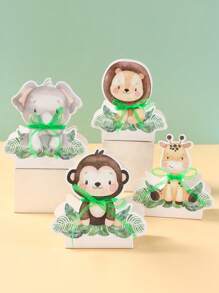 12 pièces Boîte cadeau thème animal, Mini boîte cadeau animal de la jungle avec ruban vert, boîte d'emballage style animal de la jungle pour la décoration de salle de fête d'anniversaire, baby shower, faveurs de fête de printemps