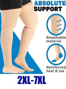 1pc Plus Size Thigh High Segmented Compression Leg & Calf Socks, 2XL-7XL - Beige - View 2