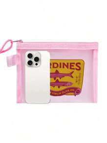 Mesh Large-Capacity Portable Cosmetic Bag With Cartoon Pattern, College Style Charger Storage Bag, Air Cushion Storage Portable Storage Bag, Cosmetic Bag, Cosmetic Storage Bag, Skin Care Product Bag, Travel Essentials, Dormitory Supplies