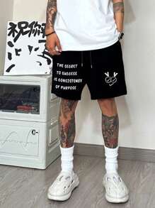 Printed Knit Fabric Loose Casual American Funny Letter Shorts, Versatile For Summer/Autumn