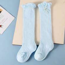 Calcetines largos hasta la rodilla para niña, suaves y transpirables, con diseño de oso de verano para niños pequeños. - Azul - Ver 5