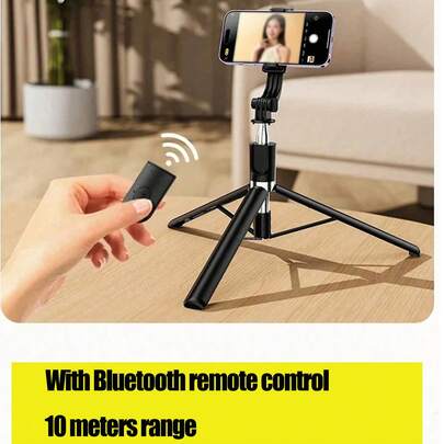 67英寸/170厘米可伸缩铝合金自拍杆三脚架，带补光灯和蓝牙遥控器，兼容和安卓智能手机，是旅行、Vlog、视频和摄影的理想之选。