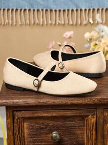 Women's Fashionable Square Toe Low Vamp Slip-On Black Shoes, Casual & Versatile For Office, Outdoor, Party, Wedding, With High-End Vibe, Spring/Summer, Mary Jane Ballet Flats, Red Color - Apricot - View 5