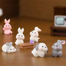 1 pièce Ornement de paysage miniature avec la famille de lapins de Pâques, accessoires de décoration de bureau mignons avec lapin