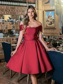 Faeriesty Faeriesty Stylish Off Shoulder Satin Cocktail Dress