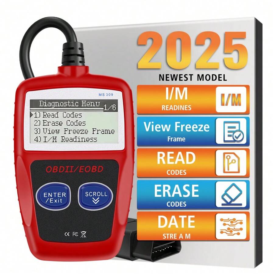 OBD2 扫描仪，数字显示多功能故障代码清除汽车诊断工具 16 针 OBD2 代码读取器通用版本，汽车诊断扫描工具车辆检查引擎灯分析仪适用于 1996 年后的所有 OBDII 车辆 - 紅色 - 查看 1