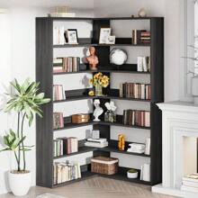 SIMPLE HOGAR Librero,Librero Organizador de 7 Capas,Esquinero de 7 Capas Dimensiones: 90*90*180CM,Libreros de Madera Fáciles de Montar,Librero Esquinero Apto para Salón,Estudio o Dormitorio(Gris) - Gris - Ver 4