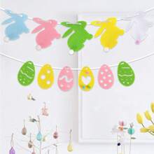 1 pieza Banderín con forma de huevo de Pascua, conejo y flor de fieltro, decoración de fondo no tejida para fiesta de Pascua, calcomanía de ventana con pollito y lirio