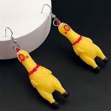 1 Pair Funny & Creative Mini Scream Chicken Dangle Earrings, Suitable For Men And Women Everyday Wear And Festivals