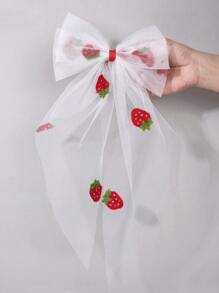 1pc Strawberry Hair Bows Girls Large White Mesh Hair Bow Apple Cherry Hair Clips Elegant Big Tull Alligator Clips,Wedding Party Hair Accessories