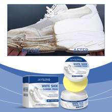 快速白鞋清洁膏 - 去污增白，适用于运动鞋、帆布鞋、合成皮革、真皮，易于使用的配方，无需冲洗
