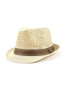 1pc Solid Color Boho Natural Straw Sun Hat, Fashionable Decorative Unisex Hat Suitable For All Seasons