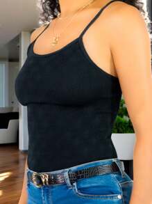 Women's Tank Top Blouse Ribbed Straps Plain Print Basic Crop Top In Various Colors - 黑與白 - 查看 5