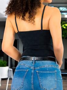 Women's Tank Top Blouse Ribbed Straps Plain Print Basic Crop Top In Various Colors - 黑與白 - 查看 6