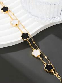 1 件幸运四叶草风格男士手链，商务休闲装和约会礼物（第一层珠子数量随机） - 黑與白 - 查看 2