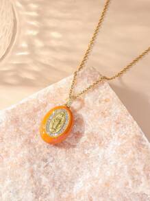 1pc Boho-Chic Oval Pendant Religious Goddess Dripping Glaze Necklace,Multicolors Pendant To Choose,Idea Gifts For Women,Perfect For Formal Occasions,Everyday Wear,And As A Thoughtful Present