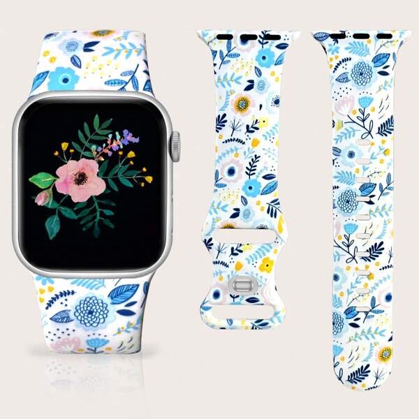Cinturino sportivo compatibile con Apple Watch, da 49mm, 46mm, 45mm, 44mm, 42mm, 41mm, 40mm, 38mm, per donna, in silicone con stampa floreale indelebile, adatto per Apple Watch Serie 10, 9, 8, 7, 6, 5, 4, 3, 2, 1, SE, Ultra