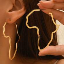 1 对欧美时尚非洲地图形状耳环，金色简约女士耳环 - 彩色 - 查看 8
