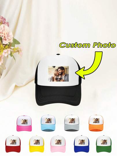 1pc Customizable Baseball Cap With Printed Photo, Logo, Text, Unisex Truck Driver Hat Design, Suitable For Party, Holiday, Anniversary, Collection, Durable, Cute, Vibrant Colors, Y2K, Fashionable,Practical Gift