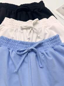 3pcs Summer Sweatshirt Shorts Kit With Drawstring Pocket For Women - Azul/Off/Preto - View 5