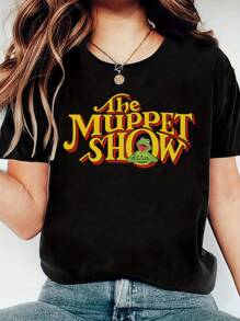 The Muppets The Muppet Show  T-Shirt For Women, Women's 220g Casual Round Neck Heavy Pure Cotton T-Shirt (1 PC) - màu đen - Xem 1