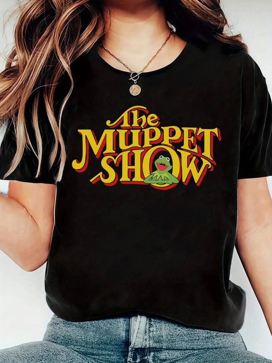 The Muppets The Muppet Show  T-Shirt For Women, Women's 220g Casual Round Neck Heavy Pure Cotton T-Shirt (1 PC) - màu đen - Xem 1