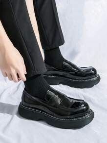 Men's Black Pointed Toe Casual Loafers, Korean Version Fashion Versatile Work Shoes, British Style Leather Lightweight Breathable Slip-On Shoes For Young Stylists - Black - View 8