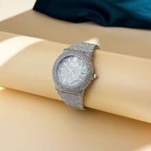 DAYAND NIGHT [DAYAND NIGHT] Luxury Women Gold Color Fully Rhinestone Encrusted Watch, Suitable For Parties, Galas Or Daily Wear. Perfect Gift For Valentine's Day, Anniversary Or Birthday