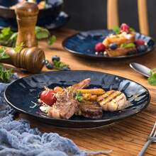 Ceramic Dinner Plates Set, 10.5 Inch, Set Of 6, Round, Microwave, Oven, Dishwasher Safe, Porcelain Fluted Suitable For Steak, Pasta, Pizza, Home, Party, Restaurant (Blue) - 綠色 - 查看 11