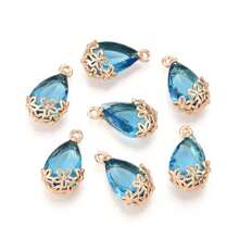 5pcs Hollow Plum Blossom Bordered Teardrop Transparent Glass Pendant Charms, Suitable For Bracelet, Necklace, Earring, Tassel Hair Accessory DIY