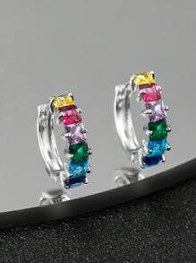 A Pair Of European And American Fashion Popular Colorful Zirconia Inlaid With Exquisite High-End Ear Buckle Earrings For Ladies Party Holiday Decoration Gifts