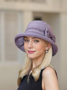 1pc Elegant Bow Decor Casual Two-Tone UPF Sun Hat, Breathable Bucket Hat For Spring/Summer/Autumn