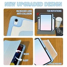 1pc, Pen Slot + 720° Rotation Apple Tablet Case Pro 2024 13 Inch/5th /6th/7th /Pro 11 Inch 1st 2nd /Air6 2024 4th 5th Gen/8th /9th Gen/10th Office Supplies, LOGO Hole Drop-Proof And Shockproof, PU Leather, Automatic Wake-Up/Sleep, Simple Gradient Color Pattern, Acrylic Hard Back Panel, Silicone Soft Edge Design, With Support Slot IPad Case Gift