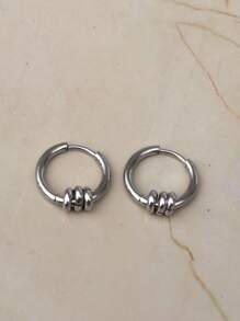 1 Pair Fashionable & Unique Small Circle Ring Five-Pointed Star Pendant Hoop Earrings, High-Grade Coil Earrings For Men To Wear Casually - Multicolor - View 5