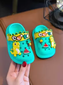 可爱恐龙男女通用婴儿 PVC 木屐花园鞋 - 舒适防水，适合 0-5 岁儿童