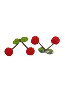 Cherry Fuzz Ball & Green Leaf Decor DIY Hair Clip, Cute Hair Accessory Suitable For Everyday Use - Multicolor - View 4