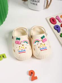 New Kids' Slip-On Sandals, Flat Non-Slip Dual-Wear -Style Rainbow Cake Design Cute Beach Pool Slippers For Summer - Beige - View 1